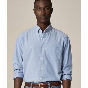 J.Crew Broken-in Oxford Slim Untucked 100% Cotton Shirt Mens L Blue B6424 Button